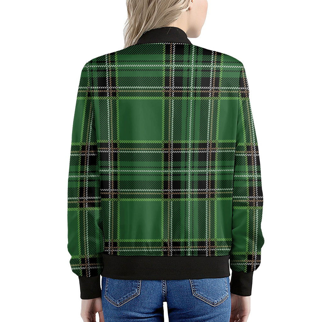 Green Stewart Tartan Pattern Print Women's Bomber Jacket