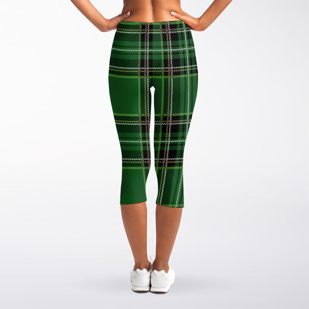 Green Stewart Tartan Pattern Print Women's Capri Leggings