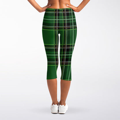 Green Stewart Tartan Pattern Print Women's Capri Leggings