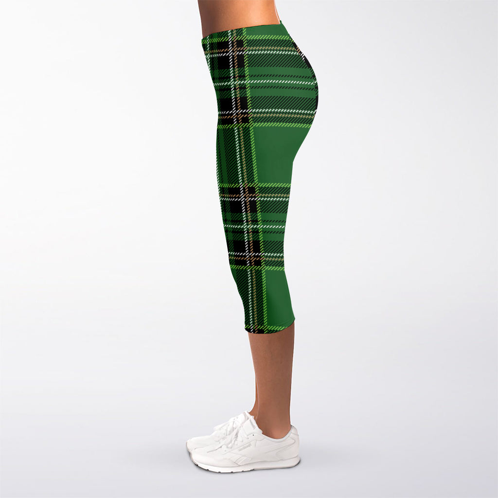 Green Stewart Tartan Pattern Print Women's Capri Leggings