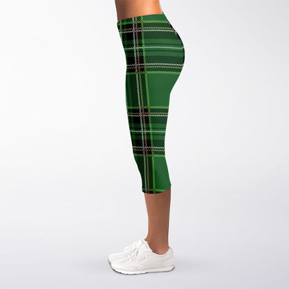 Green Stewart Tartan Pattern Print Women's Capri Leggings