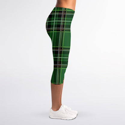 Green Stewart Tartan Pattern Print Women's Capri Leggings