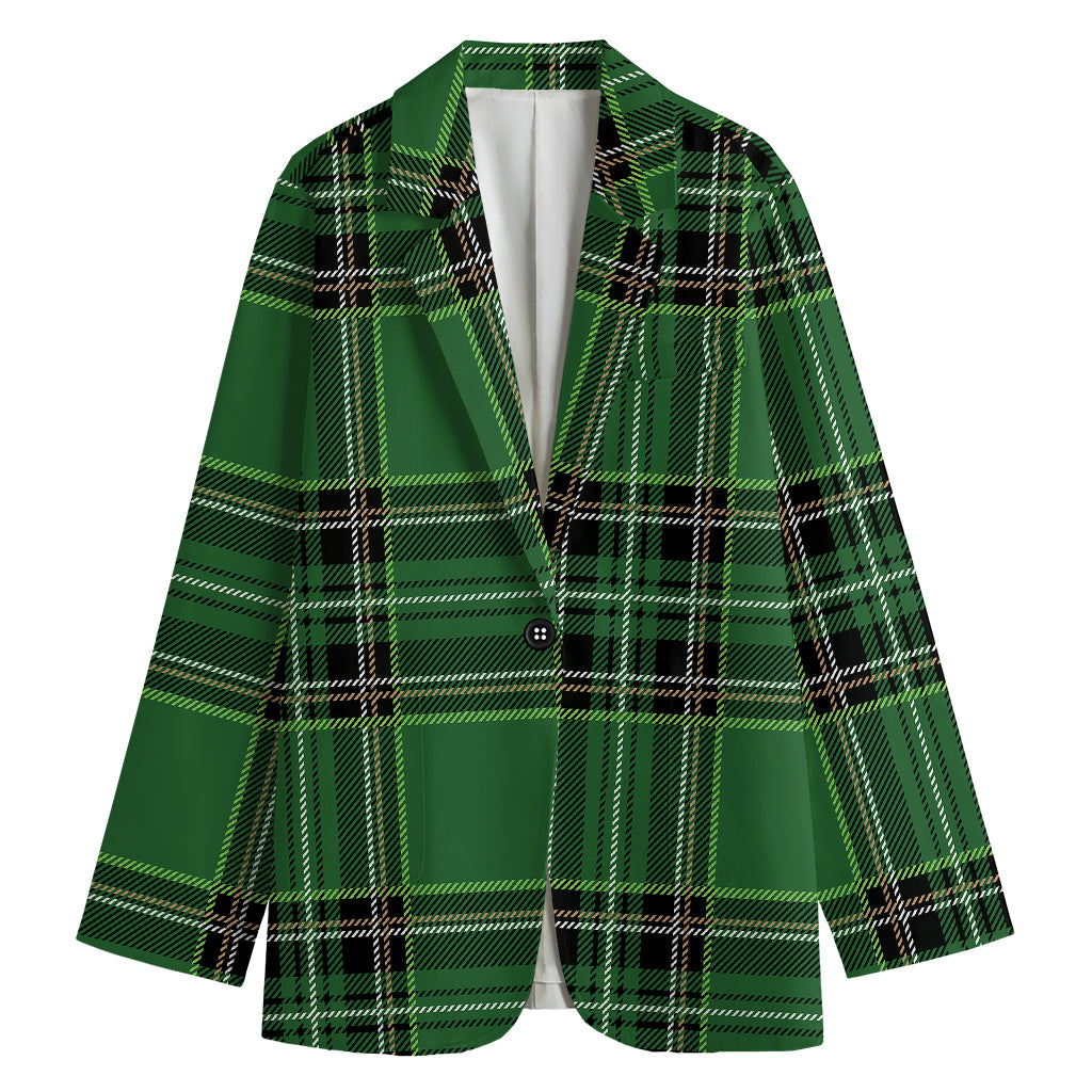 Green Stewart Tartan Pattern Print Women's Cotton Blazer