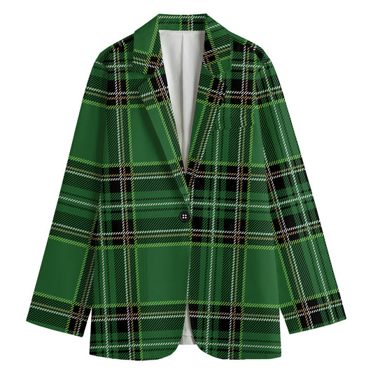 Green Stewart Tartan Pattern Print Women's Cotton Blazer