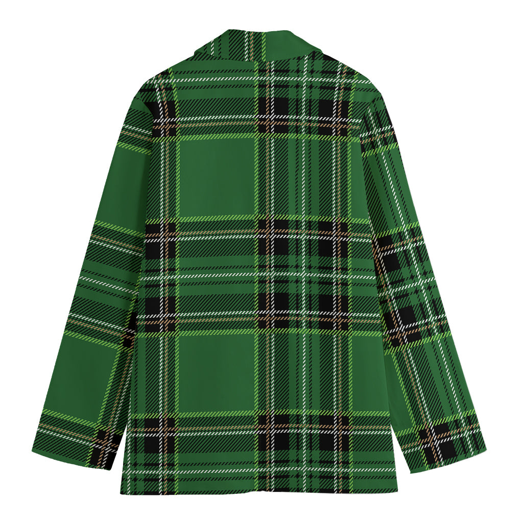 Green Stewart Tartan Pattern Print Women's Cotton Blazer