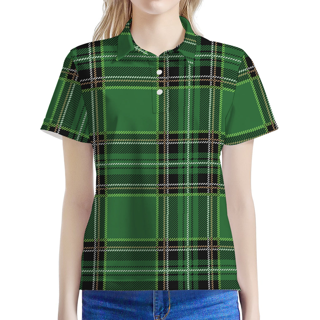 Green Stewart Tartan Pattern Print Women's Polo Shirt