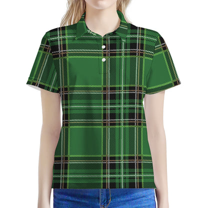 Green Stewart Tartan Pattern Print Women's Polo Shirt