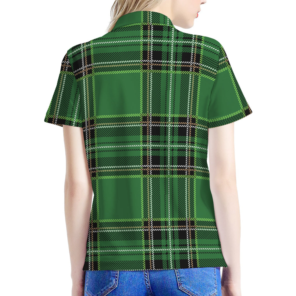 Green Stewart Tartan Pattern Print Women's Polo Shirt