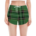 Green Stewart Tartan Pattern Print Women's Split Running Shorts