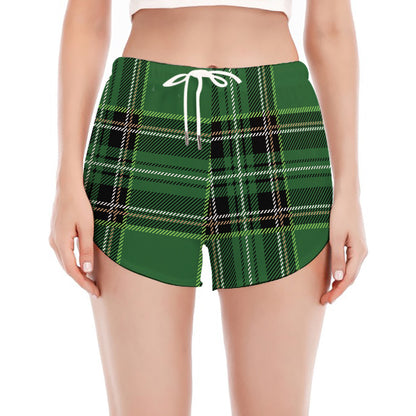 Green Stewart Tartan Pattern Print Women's Split Running Shorts