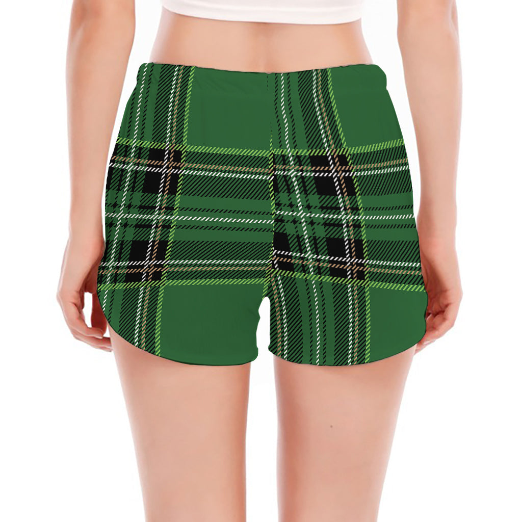 Green Stewart Tartan Pattern Print Women's Split Running Shorts