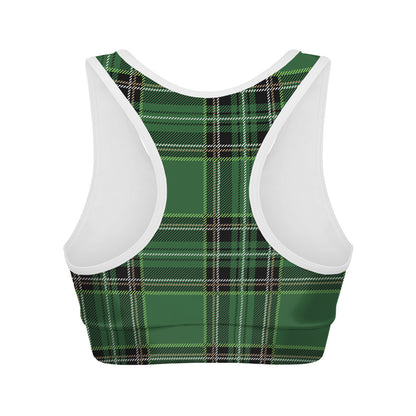 Green Stewart Tartan Pattern Print Women's Sports Bra