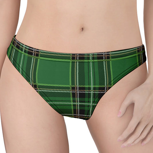 Green Stewart Tartan Pattern Print Women's Thong