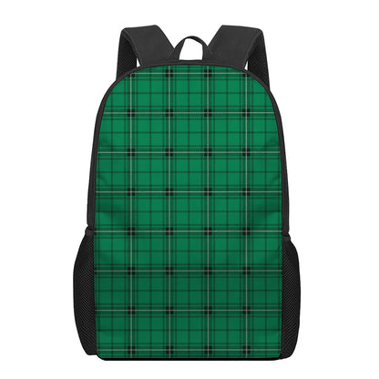 Green Stewart Tartan Print 17 Inch Backpack