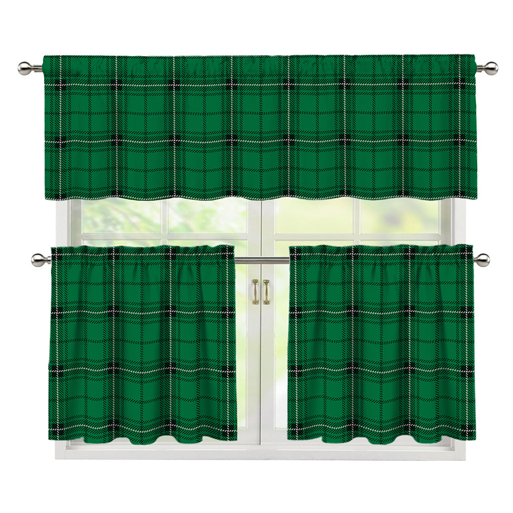 Green Stewart Tartan Print 3 Piece Kitchen Curtains