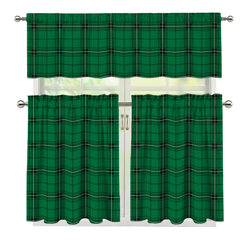 Green Stewart Tartan Print 3 Piece Kitchen Curtains