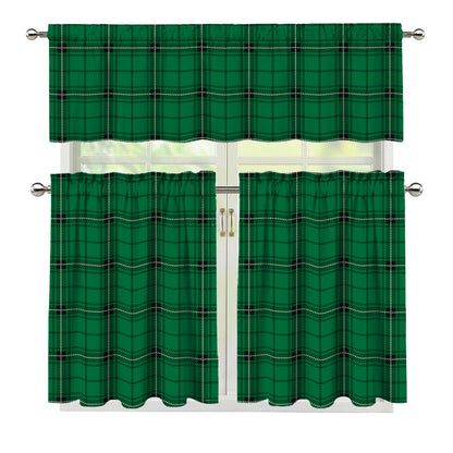 Green Stewart Tartan Print 3 Piece Kitchen Curtains