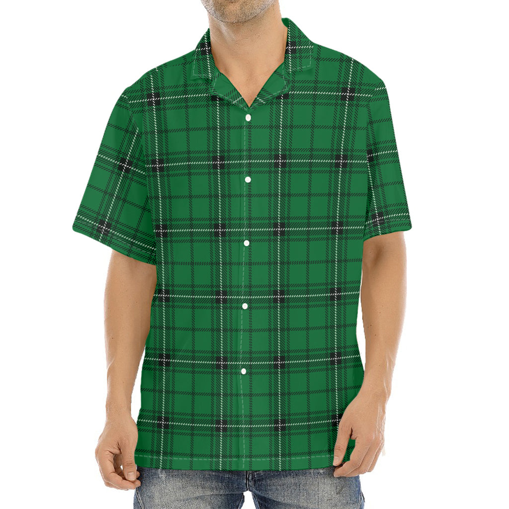 Green Stewart Tartan Print Aloha Shirt