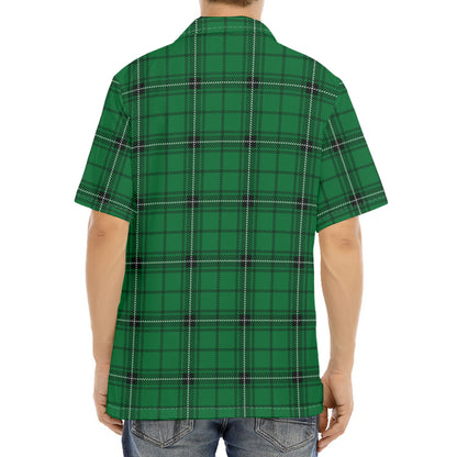 Green Stewart Tartan Print Aloha Shirt