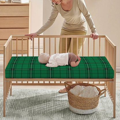 Green Stewart Tartan Print Baby Crib Sheet