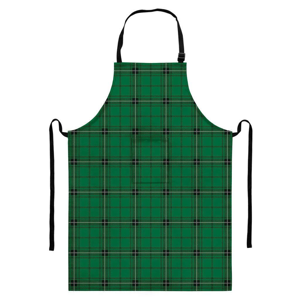 Green Stewart Tartan Print Bib Apron With Pocket