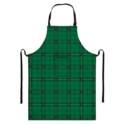 Green Stewart Tartan Print Bib Apron With Pocket