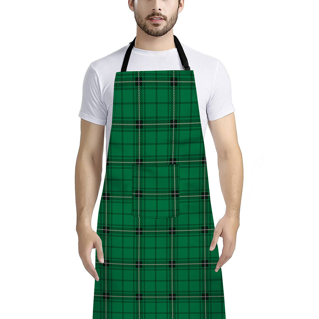 Green Stewart Tartan Print Bib Apron With Pocket
