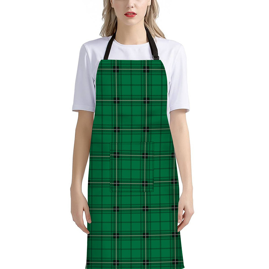 Green Stewart Tartan Print Bib Apron With Pocket