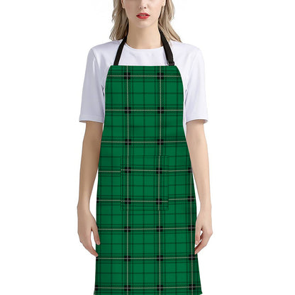 Green Stewart Tartan Print Bib Apron With Pocket