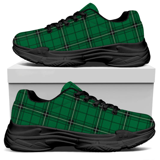Green Stewart Tartan Print Black Chunky Shoes