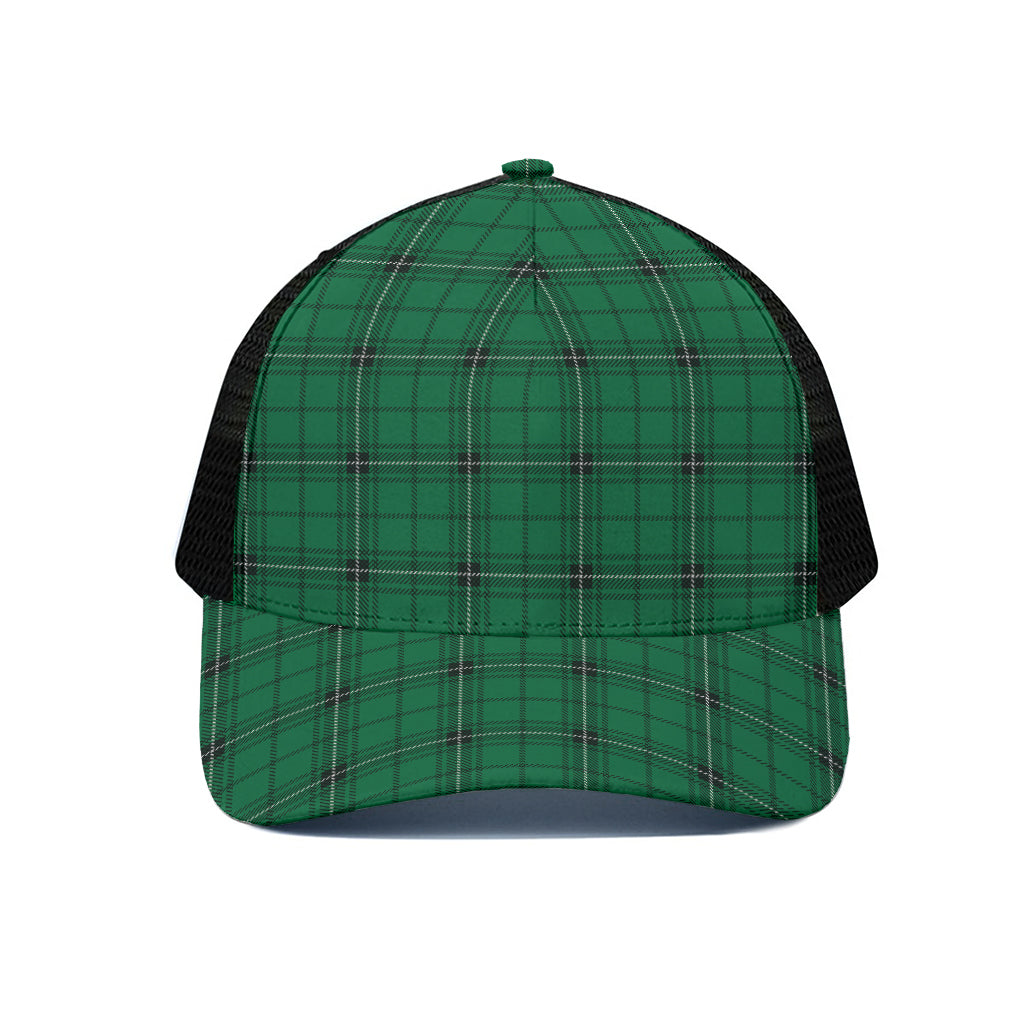 Green Stewart Tartan Print Black Mesh Trucker Cap