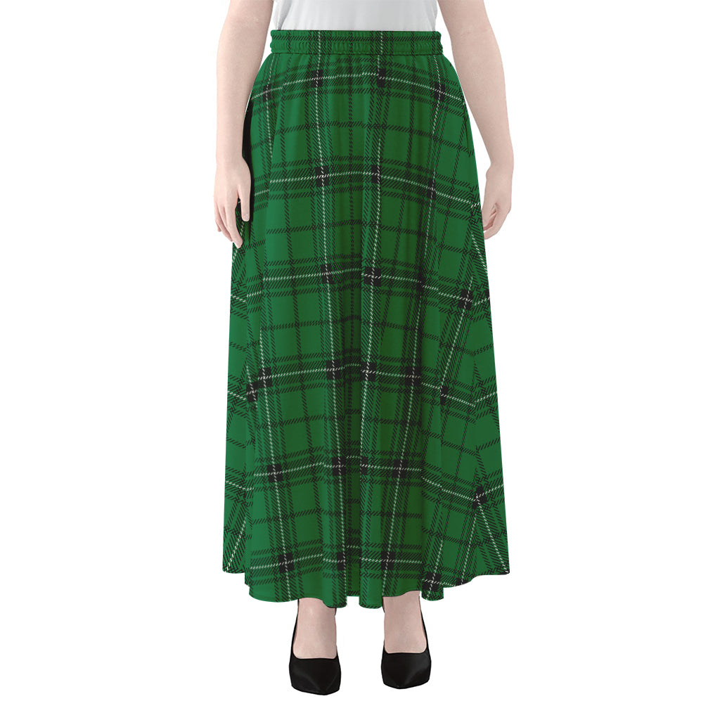 Green Stewart Tartan Print Chiffon Maxi Skirt