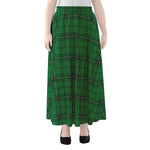 Green Stewart Tartan Print Chiffon Maxi Skirt