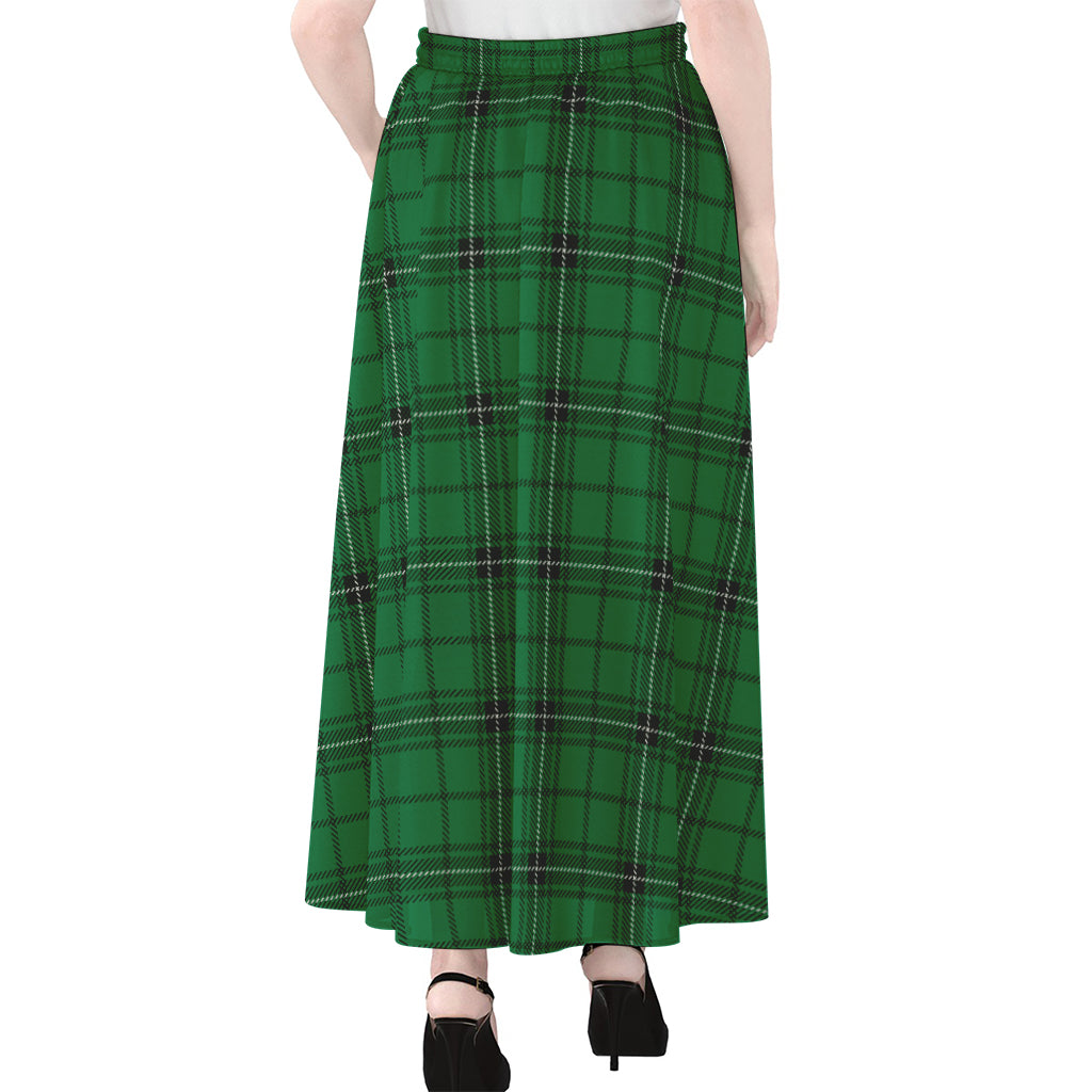 Green Stewart Tartan Print Chiffon Maxi Skirt
