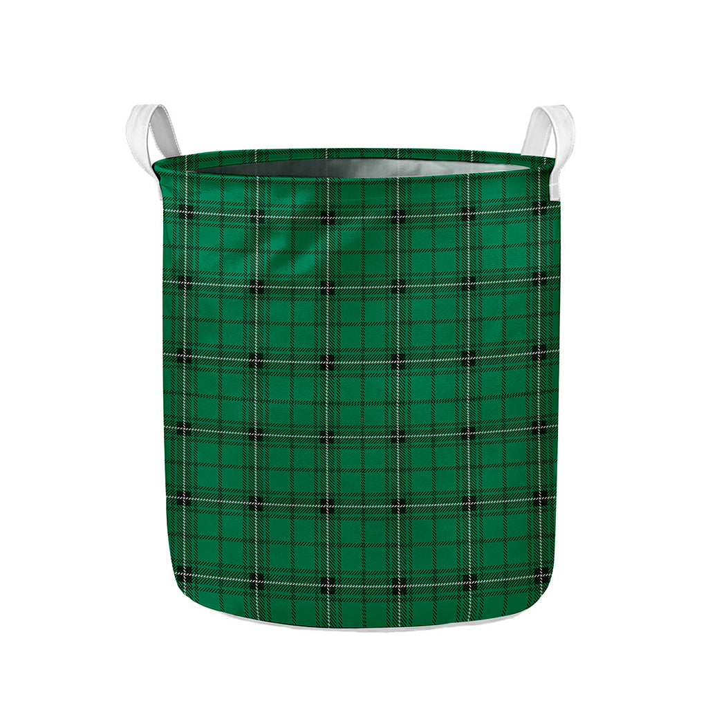 Green Stewart Tartan Print Collapsible Laundry Basket