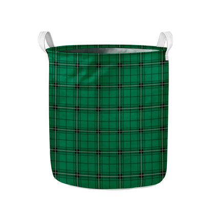 Green Stewart Tartan Print Collapsible Laundry Basket