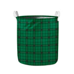Green Stewart Tartan Print Collapsible Laundry Basket