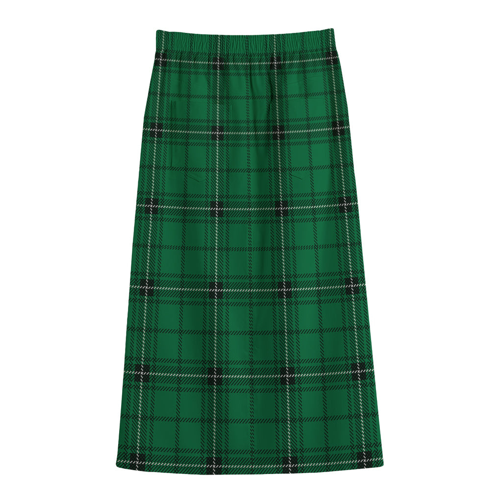 Green Stewart Tartan Print Cotton Front Slit Maxi Skirt