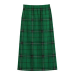Green Stewart Tartan Print Cotton Front Slit Maxi Skirt