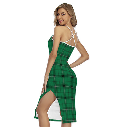 Green Stewart Tartan Print Cross Back Cami Dress