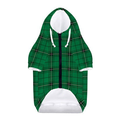 Green Stewart Tartan Print Dog Zip Up Hoodie