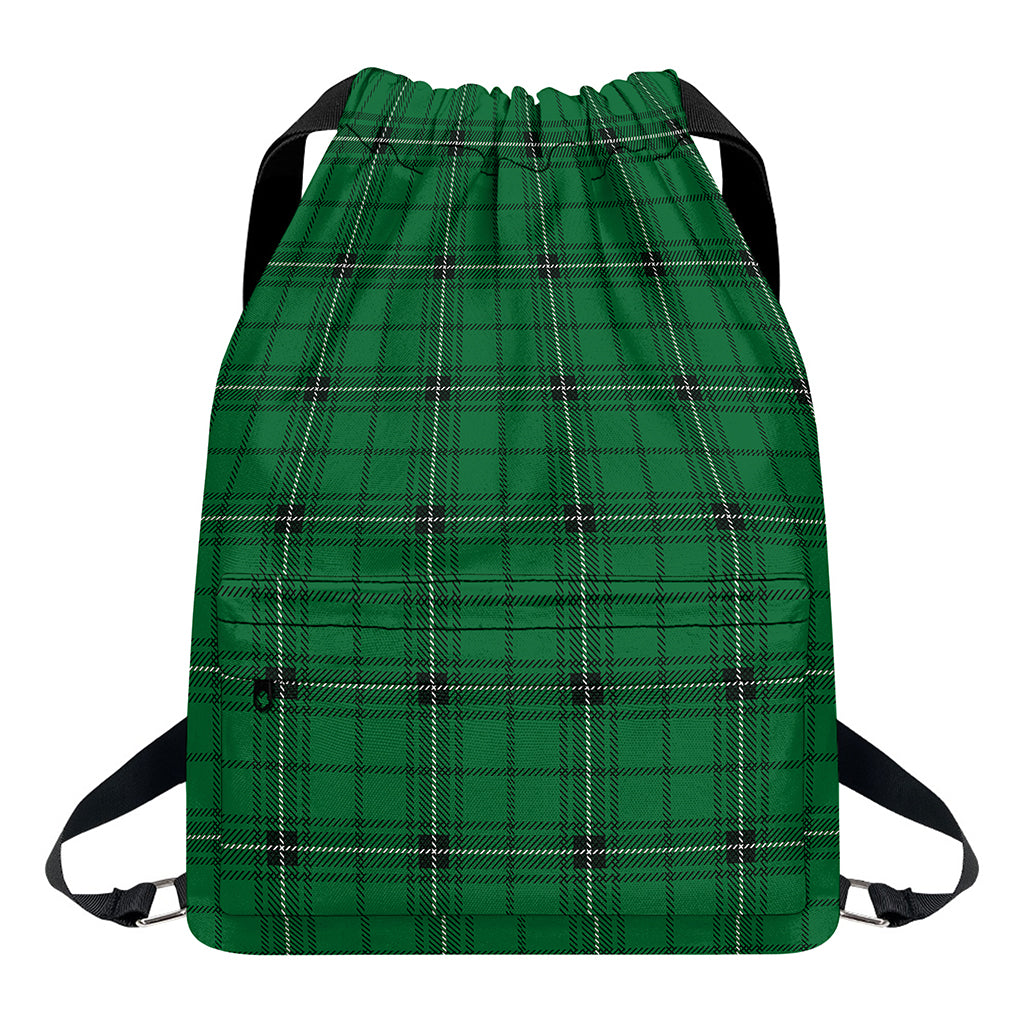 Green Stewart Tartan Print Drawstring Backpack