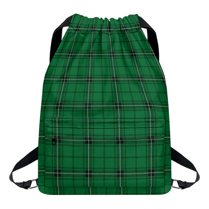 Green Stewart Tartan Print Drawstring Backpack