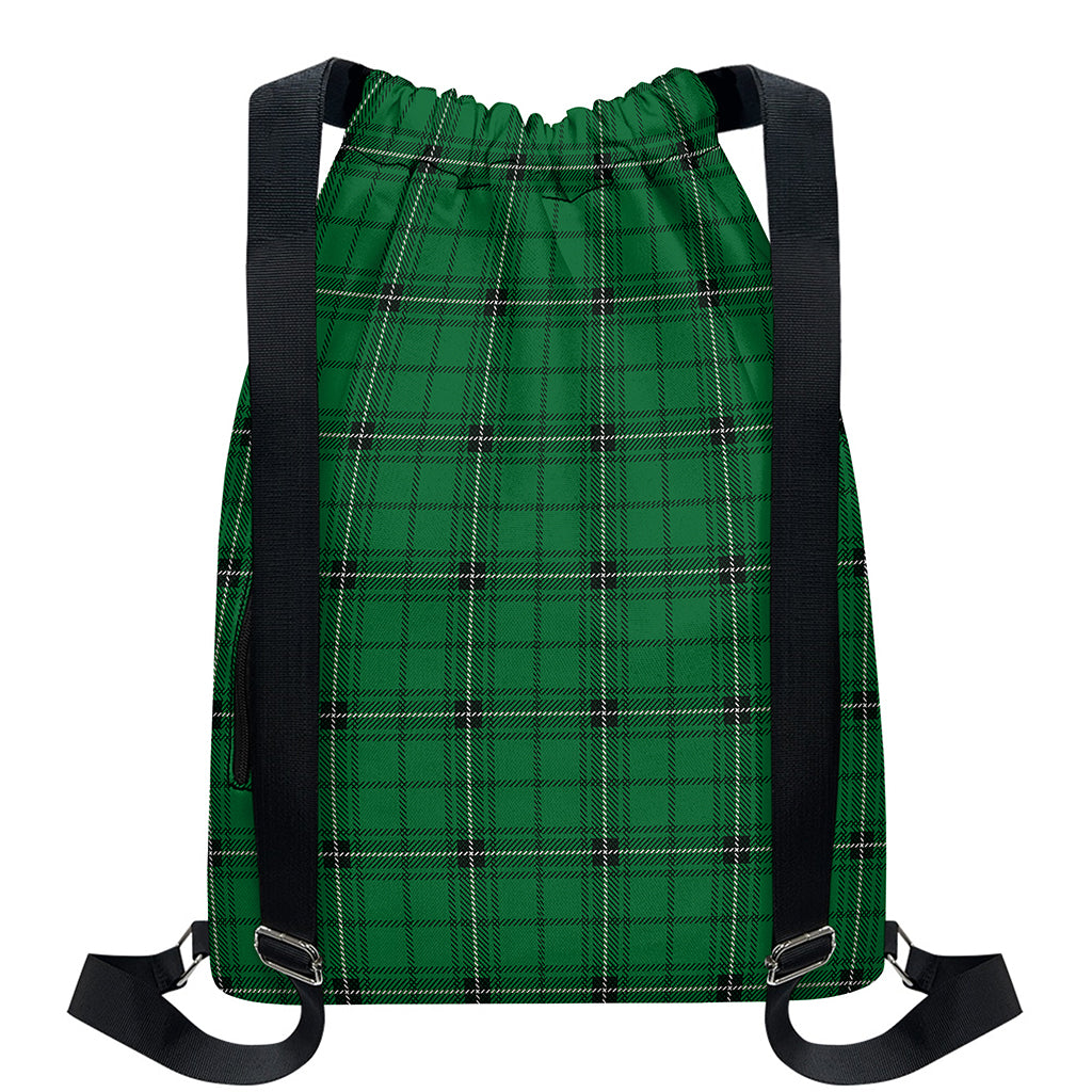 Green Stewart Tartan Print Drawstring Backpack