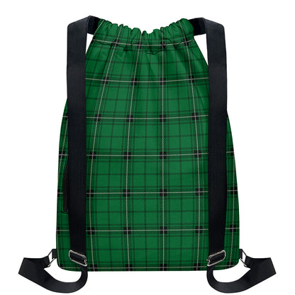 Green Stewart Tartan Print Drawstring Backpack