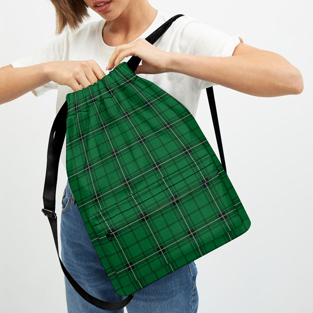 Green Stewart Tartan Print Drawstring Backpack