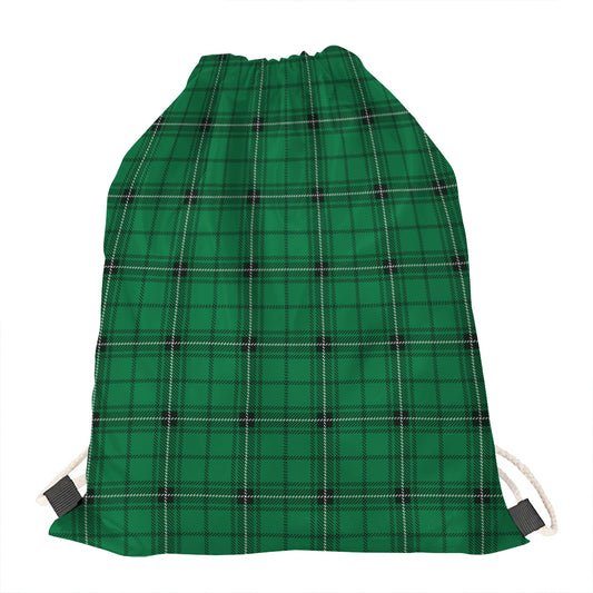 Green Stewart Tartan Print Drawstring Bag