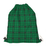 Green Stewart Tartan Print Drawstring Bag