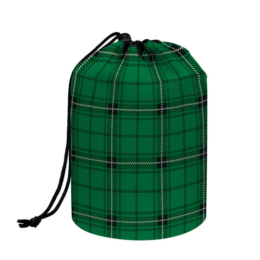 Green Stewart Tartan Print Drawstring Makeup Bag