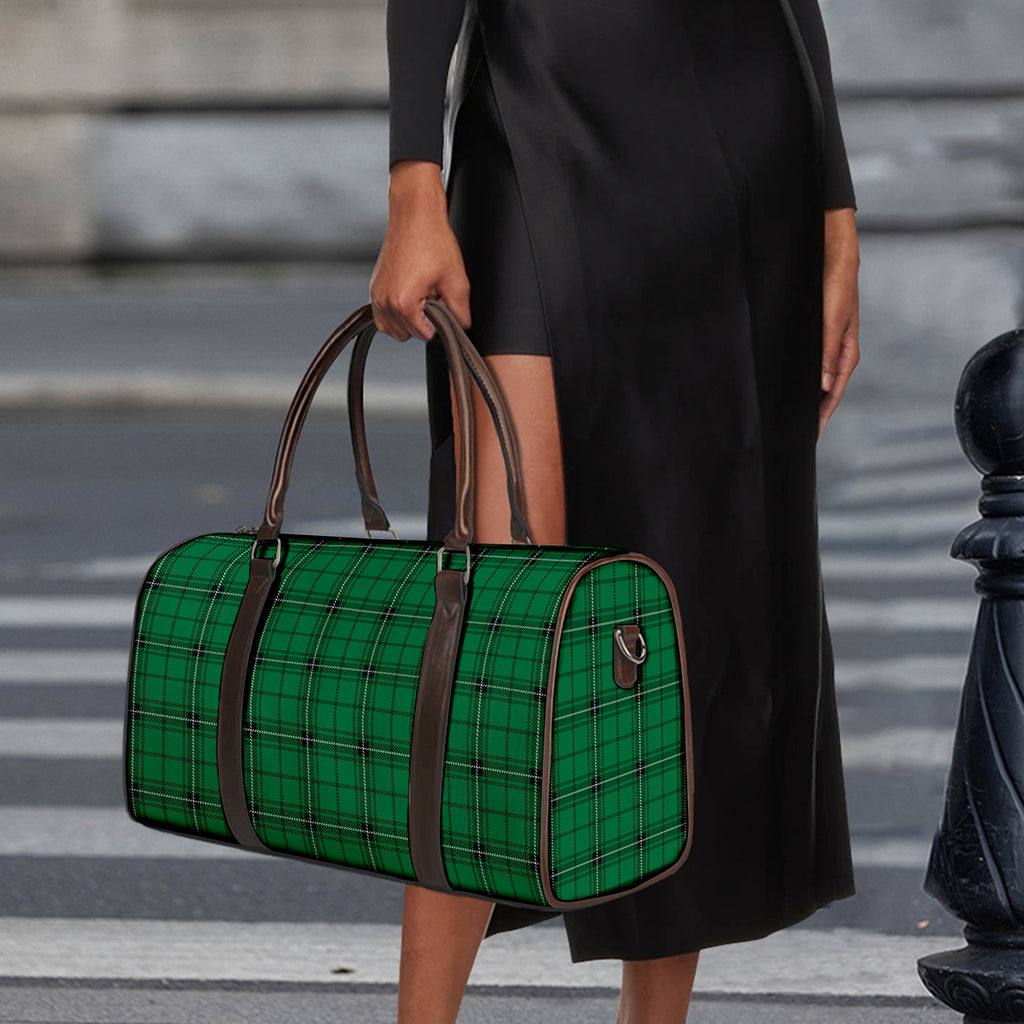 Green Stewart Tartan Print Duffle Bag